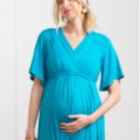 Seraphine Maternity Turquoise Blue Jersey Maternity to Nursing Maxi Dress - Picture 2 of 3